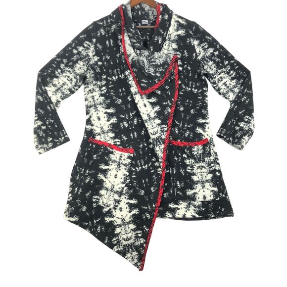 Artofcloth Assymetrical Wrap Style Cardigan Black/White Size L Wool Blend EUC - Picture 1 of 14